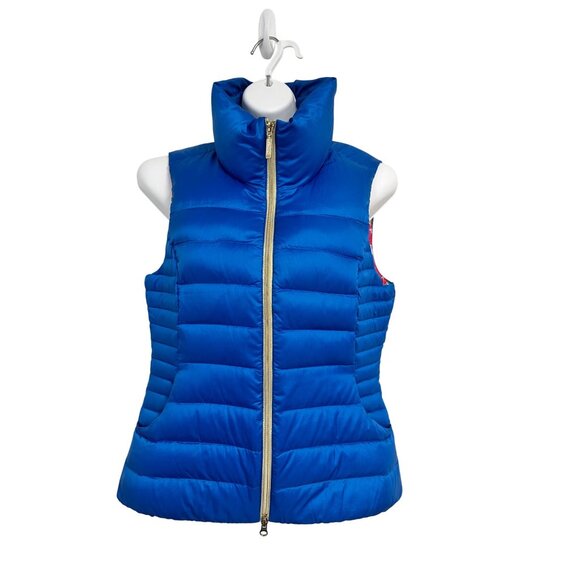 Lily Pulitzer Allie Packable Down Puffer Vest Brewster Blue Gold Zipper Size M - Picture 2 of 12